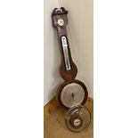 19th century rosewood banjo barometer thermometer with silvered back plates