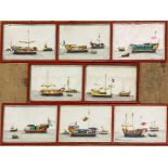 20th century Chinese school - Set of eight marine studies, various colourful boats, gouache on