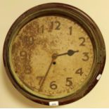 Military issue single fusee wall clock, 13.5" dial, mahogany case (af)