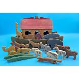 Folk art style Tiger Toys wooden Noah's Ark with animals