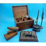 Collection of interesting items to include Bosun compass, three adjustable engineer stands, coding
