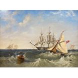 James Wilson Carmichael (1800-1868) - Naval cutters on choppy waters off Spithead, signed, oil on