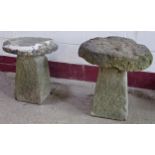 Matching pair of natural stone saddle stones, the caps 52 & 62cm diameter