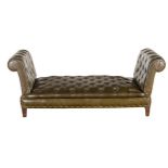 Good quality Art Deco chesterfield style daybed, in racing green Italian leather, with further