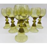 Set of 8 'Liberty' green hock glasses, 16cm high