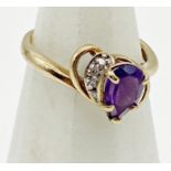 9ct amethyst and diamond fancy cluster ring, size K, 2.2g approx