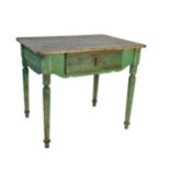 19th century Scandinavian painted kitchen table, green finish with cream highlights, fitted with a