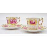 Good quality pair of Royal Chelsea 3479A pattern cups and saucers with pink cabbage rose and gold