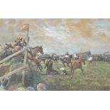 Gilbert Holiday (1879-1937) - The Grand National, monogrammed GH, work in pastel, 42 x 72cm, framed