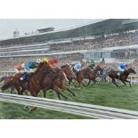 Paul Hart (20th / 21st century) - Racing at Newmarket, signed, watercolour, 39 x 56cm, framed