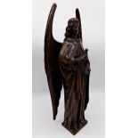 Good quality antique Flemish oak carving of an angel holding a dove, 51cm high