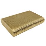 A 9ct gold cigarette case with engine turned lined detailing and hidden clasp worked into the