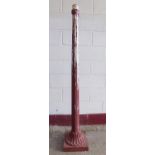 19th Century cast iron lamp post, fluted decoration and original red paint, 177cm high