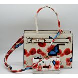 Ted Baker Butterfly and poppy pattern bag and purse, the bag 27 x 34cm