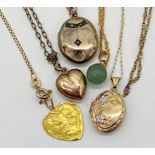 Two 9ct gold chains, one 9ct gold locket, one 9ct heart pendant, combined weight 4.73 grams