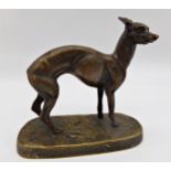 19th century bronze study of a hound in the manner of Mene, 12cm long