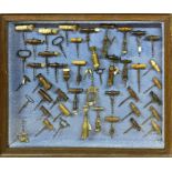 Bespoke antique corkscrew diorama comprising 46 corkscrews to include Dowler Patent, novelty