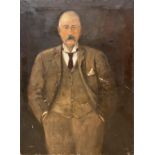 Early 20th century school - portrait of a standing gentleman, unsigned, oil on canvas, 112 x 82cm,