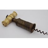 A 19th century Edward Thomason corkscrew, bone handle, brass barrel mounted with the royal coat of