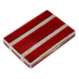 Impressive Faberge silver and red enamel card or cigarette case, with hinged top with brightcut