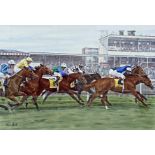 Paul Hart (20th / 21st century) - Racing at York, signed, watercolour, 34 x 54cm, framed