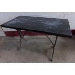 Victorian zinc top cast iron table, with Aesthetic Movement base, 74 x 110cm