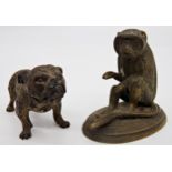 Probably Austrian cold painted bronze figure of a bulldog, 5cm long with a further bronze seated