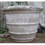 Large well weathered reconstituted stone planter, 60 high x 77cm diameter