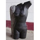 Well carved black marble nude torso, 70cm high