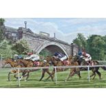 Paul Hart (20th / 21st century) - Racing at Chester, signed, watercolour, 34.5 x 53cm, framed