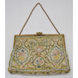 Good quality vintage ladies purse, with gilt clasp and hand embraided Islamic type decoration, 14