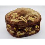 Eastern stitched velvet smoking hat or cap, 19cm diameter