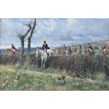 Gilbert Holiday (1879-1937) - The Hunt at Woolwich Drag with Brigadier Boylan, monogrammed GH, oil