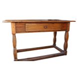 Interesting 19th century Swedish pine refectory table, top with canted corners, carved ribbed band