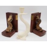 HMS Dolphin - pair of bookends, with gilt cast metal dolphin brackets, with HMS Dolphin crest on the