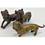 Austrian miniature cold painted bronze of a Dachshund, 7cm long with a further miniature bronze of