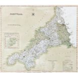 Hand coloured engraved map of Cornwall and Scilly Isles published by Henry Teesdale, 35 x 42cm,