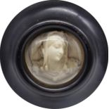 Good quality 19th century plaster bust of an exotic lady within an ebonised convex frame, 21.5cm