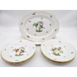 Set of eight Herend of Hungary Rothschild pattern porcelain plates, 26cm diameter with a pair of