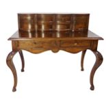 19th century Italian walnut desk, raised back fitted wit four drawers and two cupboards doors,