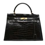 Rare 1959 Hermes of Paris crocodile leather Kelly bag, with padlock, key and suede dust cover, 23