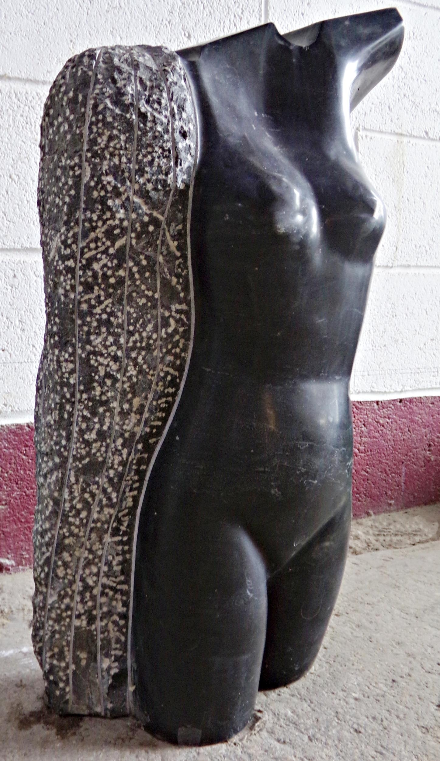 Well carved black marble nude torso, 70cm high - Image 2 of 2