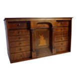 Good quality 19th century flamed mahogany and boxwood inlaid architectural compendium of drawers,