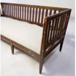 Antique period Gustavian sofa or daybed, arcaded top over slatted frame with x shaped supports and
