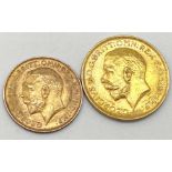 A boxed full sovereign dated for 1914 with a further half sovereign also dated for 1914. Combined