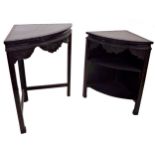 Two antique graduated Chinese hardwood corner units, with Greek key and floral decoration, 78 & 70cm