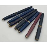 Vintage Parker fountain pen with 18k gold nib, with six further Parker fountain pens with 14k gold