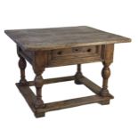 17th century Dutch oak centre table, fitted with a single drawer on four baluster turned supports