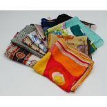 Collection of ten vintage designer silk scarves