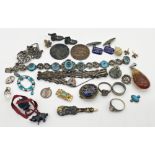 A mixed lot of costume and silver jewellery and Bijouterie to include a silver paste and Marcasite